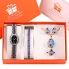 Relógios de pulso top de luxo para mulheres diamante 6pcs Conjunto de presentes de quartzo Brincos de cristal Brincos de pulseira Jóias de pulseira Relógio Womenwristwat