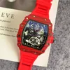 Luxury Luksusowe zegarek sportowych marka marka szkieletowa tarcza 43 mm kwarcowe zegarek na rękę mężczyzn Mode Modne silikonowe pasek Multi kolorowy zegar analogowy Montre de lukse