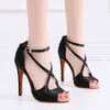 Fashion Salsa Jazz Tango Ballroom Square Training Latin Dance Shoes for Dancing Women Dancers High Heels Satin Sandaler Black G220425