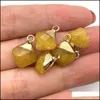 Konst och hantverk Arts Gifts Home Garden 12x15mm Natural Crystal Stone Charms Dekorera Little Rhombus Green Yellow Jade Pend Dhcuk