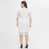 プラスサイズのドレスホワイトレースドレス女性2022夏の女性vネックハーフスリーブホロウアウトフローラルエレアグニットパーティーの女性衣料品