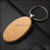 Key Rings Jewelry Blank Wooden Keychains Diy Keychain Tag Anti-Lost Wood Gift Keyring Tags Portable Round Drop Delivery 2021 Yb3Nt