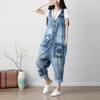 Women's Jumpsuits & Rompers Women Summer Washed Vintage Printed Overalls Female Print Pattern Bleached Scratched Jeans