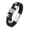 Charm Pulseiras Punk Preto Duplo Couro Genuíno Bracelete Trançado Para Homens Aço Inoxidável Vintage Masculino Pulseira de Pulso Jóias de Mão SP0953