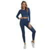 Nahtlose Frauen Yoga Set Sport Tragen Fitness Kleidung Aushöhlen Gestellte Langarm Hemd Hohe Taille Gym Leggings Sport Anzug 220330