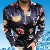 Koszulki mężczyzn Hawaiian z długim rękawem drukowana korona bluzka man luźne przycisk Camisa Summer Patchwork Chemise Masculina M-3xl T-shirts Man S Cabre Hommes Designer Shirt
