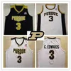 XFLSP Purdue Boilermaker 3 Carssen Edwards V-hals Basketbal Ronde Kraag Jersey Zwart Wit Goud Mannen Jeugd Kid Gestikte Jerseys