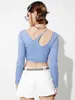 Damen Blusen Shirts 2022 Herbst Sommer Tops Frauen Fashion Solid Asymmetrischer Hals Crop Top Langarm Tunika Sexy Party Club BluseWome