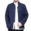 Sonbahar erkek tarzı pamuk ceket gevşek kimono hırka erkekler düz renkli keten dış giyim ceketi M5XL 220726