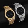 Manschette Hip Hop Männer Euro Out Uhren LED Display Watch Luxus Datum Quarz Handgelenk mit MicroPave CZ Für Frauen