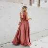 2021Women Summer New Style Bohemian Solid Color V-Neck Sleeveless High Slit Big Swing Dress Fashion Split Solid Color Girl Dress G220510