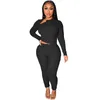 Women's Two Piece Pants Women's Spring Winter Women Casual Fashion Solid Color Super Crater Strip One-shoulder Sports Two-piece Set