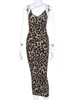 Hugcitar Leopardプリントノースリーブvネックセクシーなミディドレススプリング女性ファッションストリートウェアクリスマスパーティー衣装220613