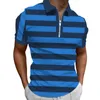 T-shirts pour hommes Hommes Tshirt Casual Stripe horizontale Imprimer Zipper Turn Down Collier à manches courtes Beach Graphic Tees Vintage Hawaiian Tops Mâle