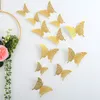 Hollow Butterfly Wall Sticker 3D Stereo Butterfly For Wedding Festival Arrangement Home Decoration 12pcs Metallic Feel Butterfly