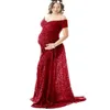 ショートスリーブレースマキシガウンマタニティドレス写真撮影セクシーV首の妊婦ベビーシャワーロングドレス妊娠布