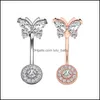 Body Arts Tattoos Art Health Beauty Cz Butterfly Belly Button Ring 14G Round Zircon Navel Barbell Women Piercing Jewelry Dhwvf