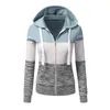 Felpe con cappuccio da donna Felpe Patchwork da donna Autunno Inverno Manica lunga Giacca con cerniera con coulisse Felpa con cappuccio femminile Capispalla sportivoDonne