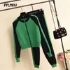 Casual two-piece sweater cardigan jacket women autumn womens knitted suit fashion baseball sports zip top and pants set 210331