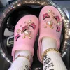 Slippers winter pluche klompen platform tuinschoenen vrouwen hoge hak gat warm harige pels strass paron ketting glides 220708