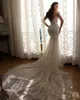 Elegancka Koronkowa Syrenka Suknie Ślubne Iluzja Cekinowa Koronkowa Podłoga Suknie Ślubne Custom Made Plus Size Dress de Mariée