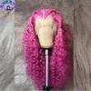 Cor rosa cor 180 densidade hd transparente renda frontal peruca kinky renda encaracolada perucas de cabelo humano frontal para mulheres sintéticas