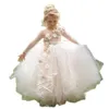 Little Flower Girls Dresses Custom Made Rhinestone Pärled Bodice Mother and Daughter Party Pageant