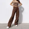 Rétro femmes jean Y2K marron large jambe pantalon velours côtelé Baggy 90's solide taille haute Street Style pantalon confortable 220325