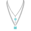 Femmes Gemstone Pendentif Chaîne Collier Filles Dainty Layered Lock et Key Choker Bijoux pour Hommes Fille Garçons