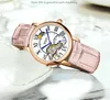 腕時計ウォートウォッチ贅沢な自動機械式スケルトン本革サファイア女性腕時計女性時計レラジオフェミニノウリストワ