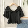 Women's Blouses & Shirts Vintage Clothes Square Collar Butterfly Blouse Women Short Sleeve Lace Korea Style Blusas Casual Solid Sweet Womans