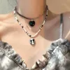 Colares de pingentes Tulip Black Glass Crystal Heart Chain Chain Colar para Mulheres Cool Girl Hip Hop Chocker 2022 Y2K JewelryPenda