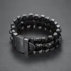 Cadeia de link Men Black Skull Braided Leather Bracelets Aço inoxidável Leahter Cool para Bracelet Jewelry GiftSlink Lars22