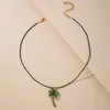 Anhänger Halsketten Grüner Kristall Intarsien Palme Einschichtige Halskette Frauen Persönlichkeit Geometrische Seil Schlüsselbein Kette SchmuckAnhänger