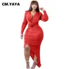 CM.Yaya Women Pile v-twech jolar Long Longular Irregular High Slit Bodycon Midi Maxi Dress Sexy Party Clubwear Long Dresses 220516