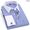 Men's Dress Shirts High Quality Striped For Men French Cufflinks Casual Long Sleeved White Collar Design Wedding Tuxedo Shirt 6XLMen's Vere2