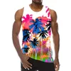 Palmträd grafisk tank top för män 3D-tryck ärmlös strandhampa palmmönster toppar färg väst hawaii färgglad pigment t-shirt 220505