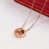 Lyxhalsband för kvinna dam herr Designer CZ Smycken 45 cm LOVE Dual Circle Pendant Rose Gold Color Vintage Collar Costume Cartttier bröllopssmycken med ask