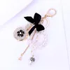 Keychains Bow-Knot Imitation Pearl Perfume Crystal Bottle Iron Tower Chain Keychain Car Key Ring Bag Charm Accessories Girl Keyrin283B