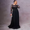 2022 Vintage-Brautmutterkleider aus schwarzem Chiffon mit Schleife und Gürtel, formelle Abendkleider mit langen Ärmeln und Perlen-Spitze-Applikationen, Geburtstagsparty-Kleidung