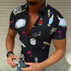 Męskie koszule flanelowe Koszula Mężczyźni wiosna i letnie wakacje single piersi lapel pełny druk plaża z długim rękawem Trendymen's