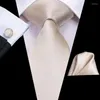 Bow Ties Champagne Ivory Solid Silk Wedding Tie For Men Handky Cufflink Gift Slips Designer Business Party Dropship Hi-Tie Fred22