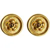 French Medieval Camellia Disc Studs kolczyki Mosiężne złoto Guzik Złota Moneta 925 Srebrna szpilka High Fashion Biżuter