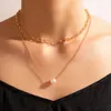 Collier avec pendentif en pierre de perle exquise pour femmes, chaîne Simple, ras du cou en alliage métallique, bijoux de mariage, 2022