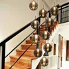 Cam toplar kolye lambalar merdiven avizesi modern minimalist restoran yaratıcı kişilik oturma odası kristal dubleks uzun asılı ışıklar g4