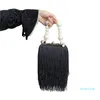Вечерние сумки кисточка маленькая квадратная сумка женская жемчужная цепь сумка ужин высокого качества длинный клатч черный
