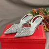 Rene Caovilla Dress Shoes New Launch Luxury designer shoes Women Fashion Wedding Wear Rhinestone Decorative Sandals Pointed Toe Sexy Lace MeshHigh Heels with box