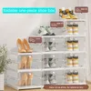 1set/3box Integrated Flip-top Collapsible Shoe Box Storage Bin Tool-free Installation One Pull Transparent Plastic Shoes Cabinet Foldable Shoe Rack Stack ZL0823