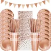 Rose Gold Party Disponertabell Set Pappersplatta Cup Kids Vuxen Birthday Wedding Bachelorette Decoration Baby Shower 220811