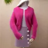 Women's Knits & Tees Ladies Women Fashion Rose Cute Short Style Crop Top Mink Cashmere Knitted Cardigans Angora Fur Jacket Coat Sweater Pull